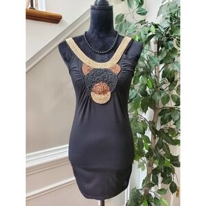 Dots Beaded Black Polyester Round Neck Sleeveless Casual Top Blouse Size Small